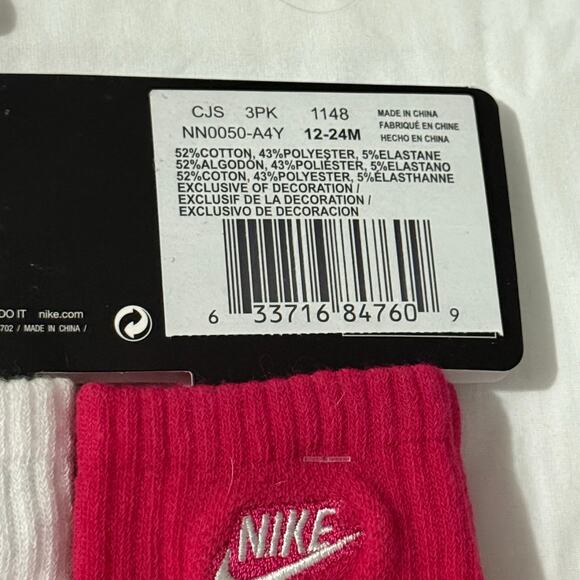Nike Baby 3 Pk Pink White Grey Ankle No Slip Embroidery Logo Sock Set Sz 12-24 M - Picture 7 of 7